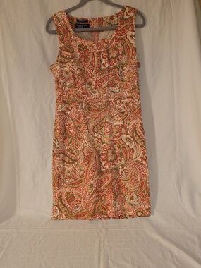 Jones New York Pink and Green Paisley Sleeveless Sheath Dress